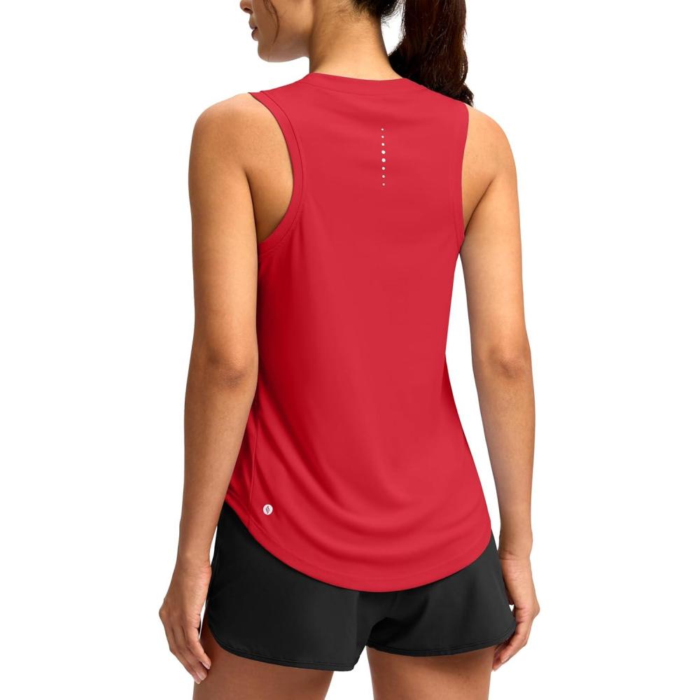 imageSANTINY Womens Sleeveless Workout Tops Lightweight Tennis Yoga Athletic Running Shirts Racerback Tank Tops for WomenRed