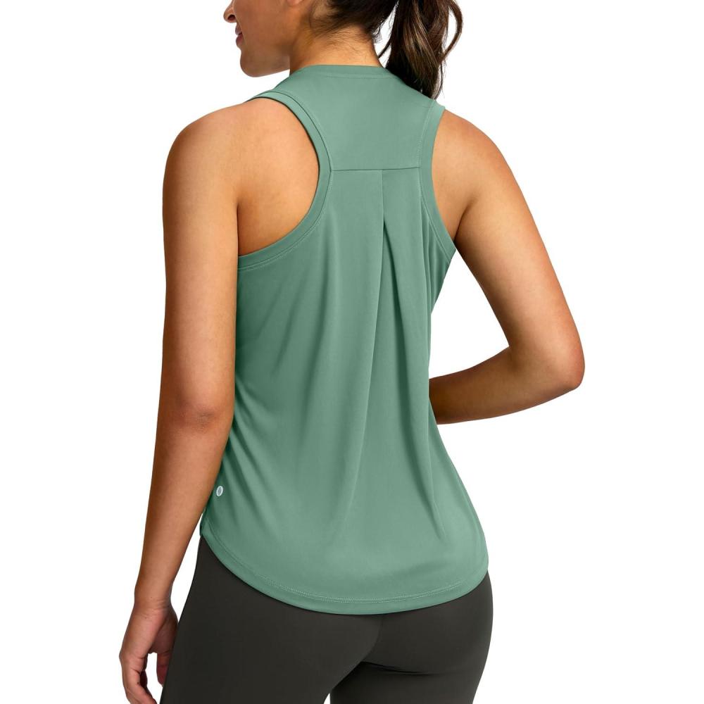 imageSANTINY Womens Sleeveless Workout Tops Lightweight Tennis Yoga Gym Athletic Running Shirts Racerback Tank Tops for WomenGrey Sage