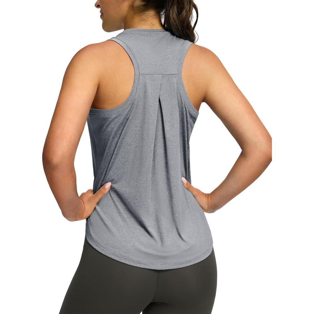 imageSANTINY Womens Sleeveless Workout Tops Lightweight Tennis Yoga Gym Athletic Running Shirts Racerback Tank Tops for WomenHeather Grey