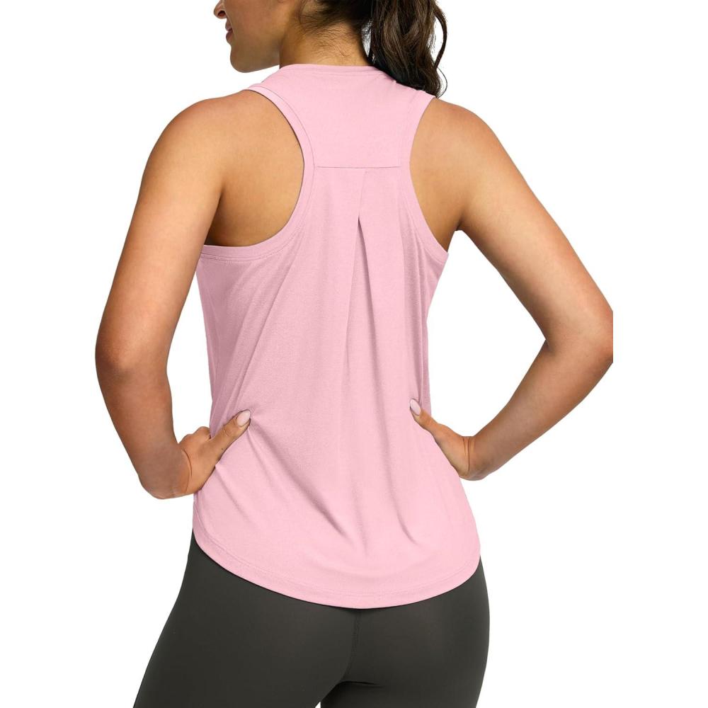 imageSANTINY Womens Sleeveless Workout Tops Lightweight Tennis Yoga Gym Athletic Running Shirts Racerback Tank Tops for WomenPink