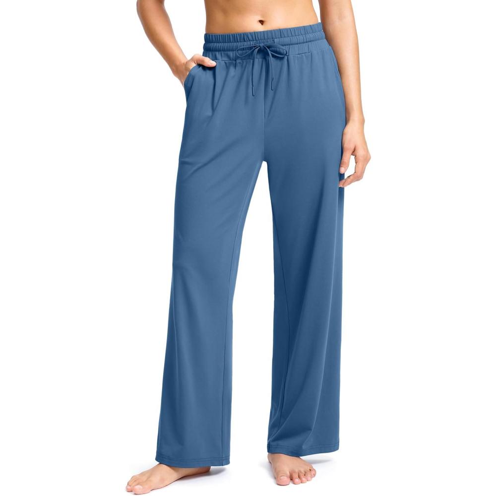 imageSANTINY Womens Soft Sweatpants Yoga Lounge Casual Pants Stretch Open Bottom Sweat Pants for Women with PocketsHaze Blue