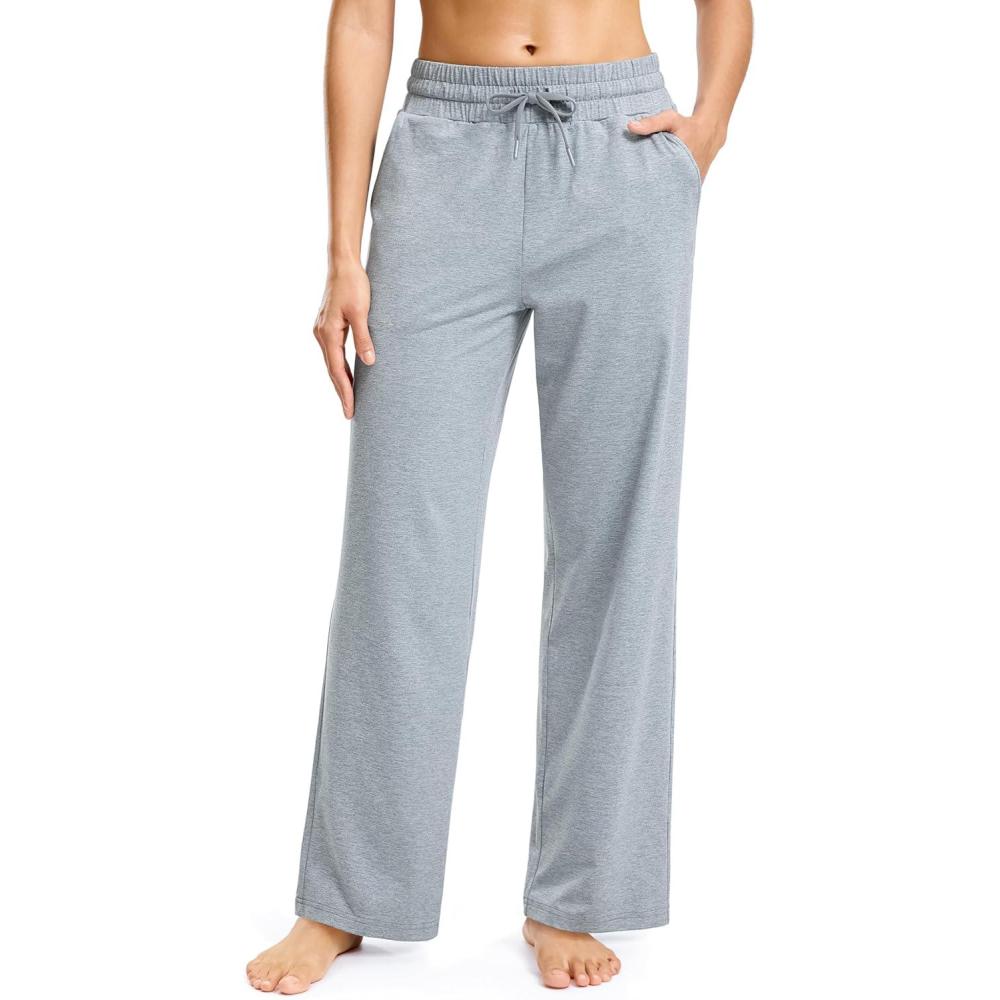 imageSANTINY Womens Soft Sweatpants Yoga Lounge Casual Pants Stretch Open Bottom Sweat Pants for Women with PocketsHeather Grey