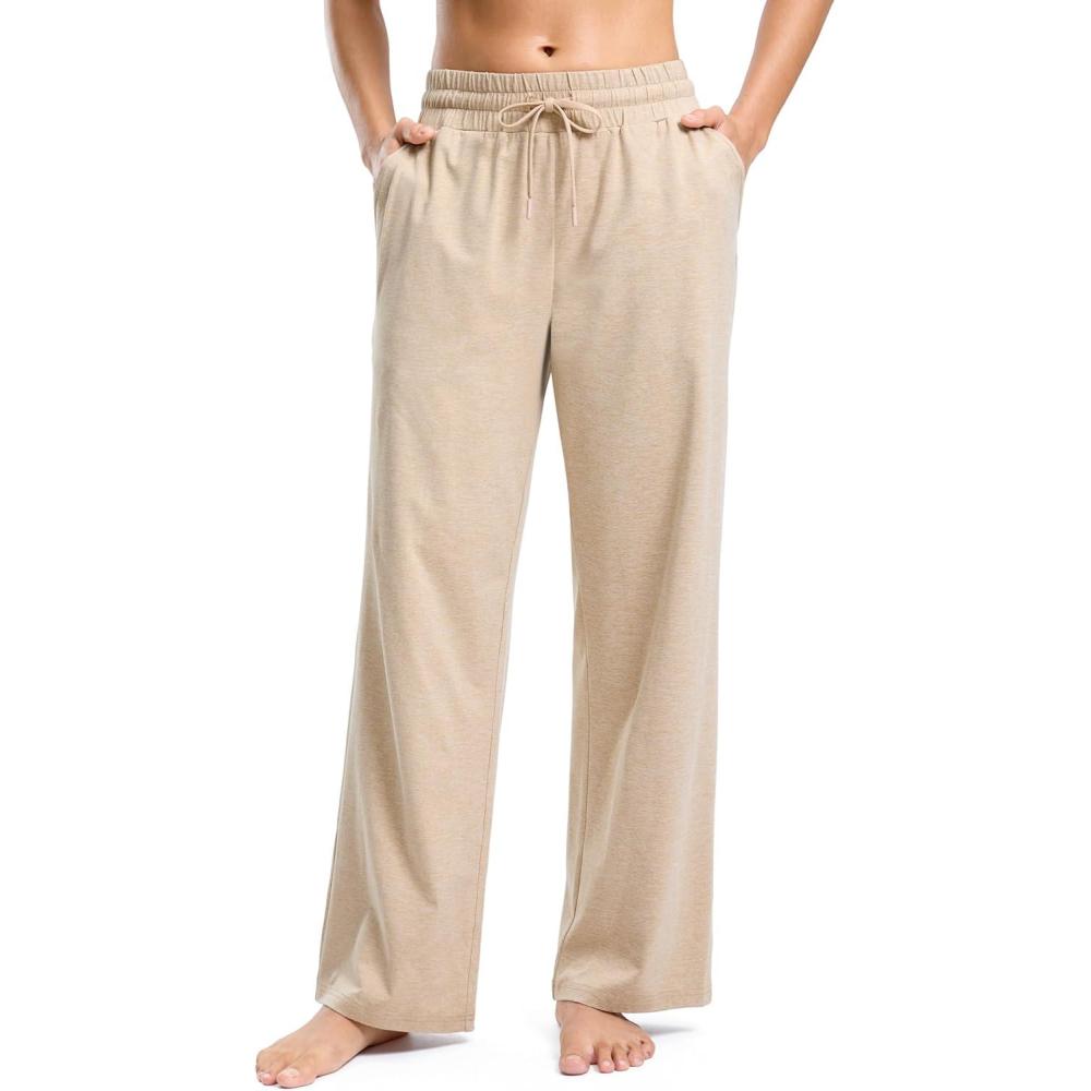 imageSANTINY Womens Soft Sweatpants Yoga Lounge Casual Pants Stretch Open Bottom Sweat Pants for Women with PocketsKhaki