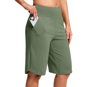 SANTINY 12″ Long Bermuda Shorts for Women Knee Length with Pockets High Waisted Stretch Shorts for Summer Walking(Grey Sage)