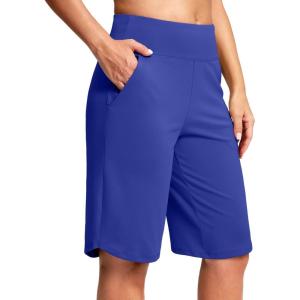 SANTINY 12″ Long Bermuda Shorts for Women Knee Length with Pockets High Waisted Stretch Shorts for Summer Walking(Royal Blue)