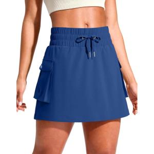 SANTINY 14″ Cargo Skorts for Women with 4 Pockets Drawstring High Waisted Golf Hiking Skirt for Casual Summer Travel(Deep Blue)