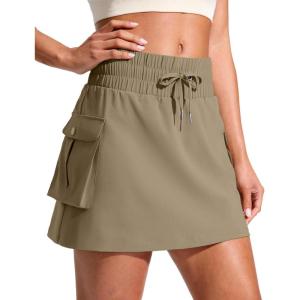 SANTINY 14″ Cargo Skorts for Women with 4 Pockets Drawstring High Waisted Golf Hiking Skirt for Casual Summer Travel(Dusty Khaki)