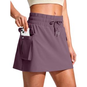 SANTINY 14″ Cargo Skorts for Women with 4 Pockets Drawstring High Waisted Golf Hiking Skirt for Casual Summer Travel(Dusty Purple)