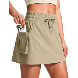 SANTINY 14″ Cargo Skorts for Women with 4 Pockets Drawstring High Waisted Golf Hiking Skirt for Casual Summer Travel(Khaki)