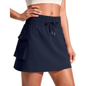 SANTINY 14″ Cargo Skorts for Women with 4 Pockets Drawstring High Waisted Golf Hiking Skirt for Casual Summer Travel(Navy)