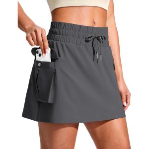 SANTINY 14″ Cargo Skorts for Women with 4 Pockets Drawstring High Waisted Golf Hiking Skirt for Casual Summer Travel(Steel Grey)
