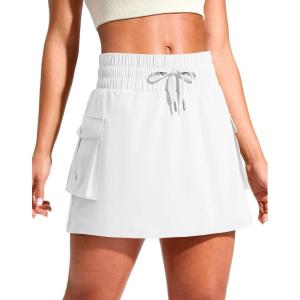 SANTINY 14″ Cargo Skorts for Women with 4 Pockets Drawstring High Waisted Golf Hiking Skirt for Casual Summer Travel(White)