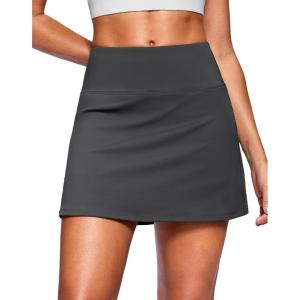 SANTINY 14″ Skorts for Women with 2 Pockets High Waisted A Line Casual Pickleball Golf Skort Athletic Tennis Skirt(Dark Grey)