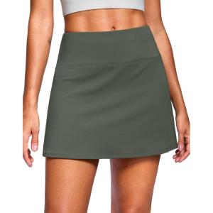 SANTINY 14″ Skorts for Women with 2 Pockets High Waisted A Line Casual Pickleball Golf Skort Athletic Tennis Skirt(Grey Sage)