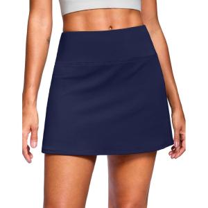 SANTINY 14″ Skorts for Women with 2 Pockets High Waisted A Line Casual Pickleball Golf Skort Athletic Tennis Skirt(Navy)