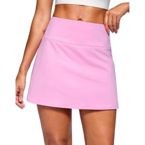SANTINY 14″ Skorts for Women with 2 Pockets High Waisted A Line Casual Pickleball Golf Skort Athletic Tennis Skirt(Pink)
