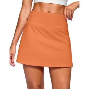 SANTINY 14″ Skorts for Women with 2 Pockets High Waisted A Line Casual Pickleball Golf Skort Athletic Tennis Skirt(Pumpkin Orange)