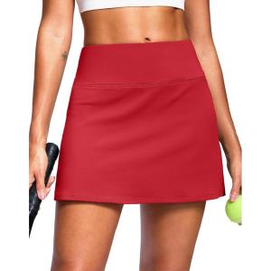 SANTINY 14″ Skorts for Women with 2 Pockets High Waisted A Line Casual Pickleball Golf Skort Athletic Tennis Skirt(Red)