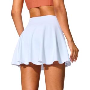SANTINY 14″ Tennis Skirt Golf Skorts with Pockets Tummy Control Shorts Pleated Skirts for Women Athletic Dressy Casual(C White)