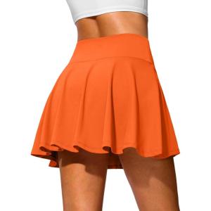 SANTINY 14″ Tennis Skirt Golf Skorts with Pockets Tummy Control Shorts Pleated Skirts for Women Athletic Dressy Casual(Orange)