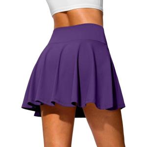 SANTINY 14″ Tennis Skirt Golf Skorts with Pockets Tummy Control Shorts Pleated Skirts for Women Athletic Dressy Casual(Purple)