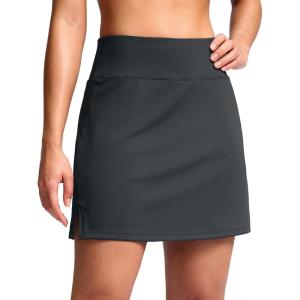 SANTINY 16″ Skorts for Women with 2 Pockets High Waisted A Line Pickleball Golf Skort Casual Athletic Tennis Skirt(Dark Grey)