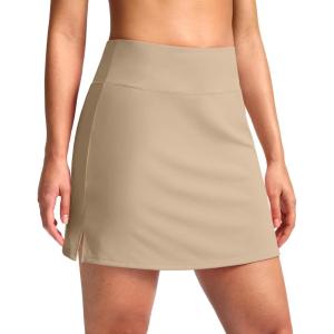 SANTINY 16″ Skorts for Women with 2 Pockets High Waisted A Line Pickleball Golf Skort Casual Athletic Tennis Skirt(Khaki)
