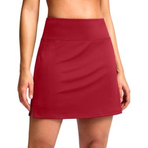 SANTINY 16″ Skorts for Women with 2 Pockets High Waisted A Line Pickleball Golf Skort Casual Athletic Tennis Skirt(Red)