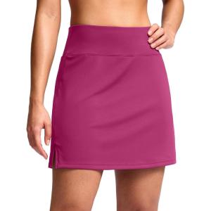 SANTINY 16″ Skorts for Women with 2 Pockets High Waisted A Line Pickleball Golf Skort Casual Athletic Tennis Skirt(Rose)