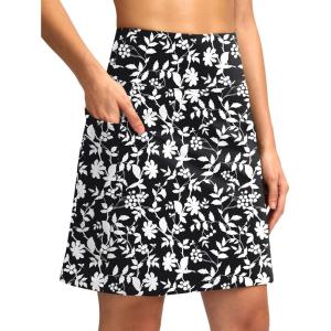 SANTINY 18″ Skorts for Women with 4 Pockets High Waist Long Athletic Tennis Skirt Golf Skort Dressy Casual(Black Flower)