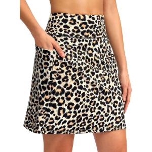 SANTINY 18″ Skorts for Women with 4 Pockets High Waist Long Athletic Tennis Skirt Golf Skort Dressy Casual(Leopard)