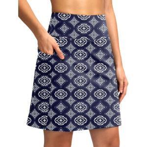 SANTINY 18″ Skorts for Women with 4 Pockets High Waist Long Athletic Tennis Skirt Golf Skort Dressy Casual(Navy Pattern)