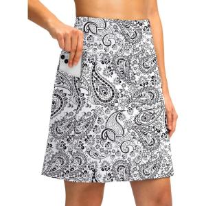 SANTINY 18″ Skorts for Women with 4 Pockets High Waist Long Athletic Tennis Skirt Golf Skort Dressy Casual(White Paisley)