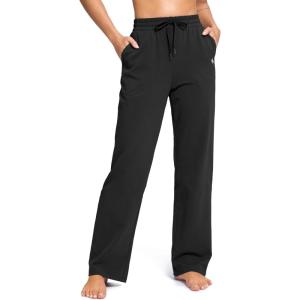 SANTINY 31″/33″/35″ Women’s Tall Cotton Sweatspants Yoga Lounge Casual Pants Open Bottom Sweat Pants for Women with Pockets(Black)