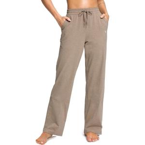 SANTINY 31″/33″/35″ Women’s Tall Cotton Sweatspants Yoga Lounge Casual Pants Open Bottom Sweat Pants for Women with Pockets(Khaki)