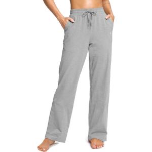 SANTINY 31″/33″/35″ Women’s Tall Cotton Sweatspants Yoga Lounge Casual Pants Open Bottom Sweat Pants for Women with Pockets(Light Grey)