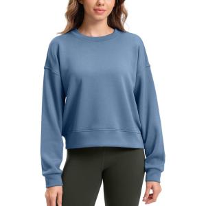 SANTINY Fleece Cropped Sweatshirts for Women Soft Crewneck Sweatshirt Pullover Long Sleeve Workout Crop Tops(Dusty Blue)
