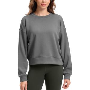 SANTINY Fleece Cropped Sweatshirts for Women Soft Crewneck Sweatshirt Pullover Long Sleeve Workout Crop Tops(Grey)