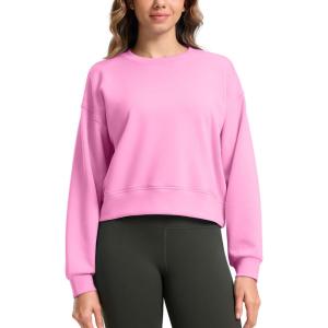 SANTINY Fleece Cropped Sweatshirts for Women Soft Crewneck Sweatshirt Pullover Long Sleeve Workout Crop Tops(Pink)