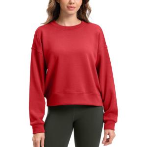 SANTINY Fleece Cropped Sweatshirts for Women Soft Crewneck Sweatshirt Pullover Long Sleeve Workout Crop Tops(Red)