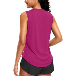 SANTINY Sleeveless Workout Tops for Women Breathable Lightweight Athletic Running Tank Tops Active Tennis Yoga Shirts(Rose Red)