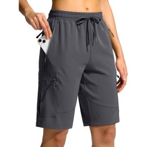 SANTINY Women’s 10” Lightweight Hiking Cargo Shorts with 5 Zipper Pockets Quick Dry Summer Long Travel Golf Shorts for Women(Dark Grey)