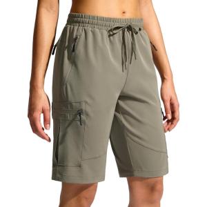 SANTINY Women’s 10” Lightweight Hiking Cargo Shorts with 5 Zipper Pockets Quick Dry Summer Long Travel Golf Shorts for Women(Grey Sage)