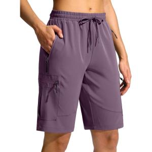 SANTINY Women’s 10” Lightweight Hiking Cargo Shorts with 5 Zipper Pockets Quick Dry Summer Long Travel Golf Shorts for Women(Purple)