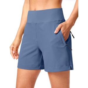 SANTINY Women’s 5”/ 7”Hiking Shorts with 3 Zipper Pockets Lightweight Quick Dry Golf Shorts for Women Athletic Walking(Blue)