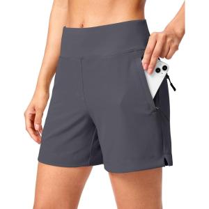SANTINY Women’s 5”/ 7”Hiking Shorts with 3 Zipper Pockets Lightweight Quick Dry Golf Shorts for Women Athletic Walking(Charcoal)