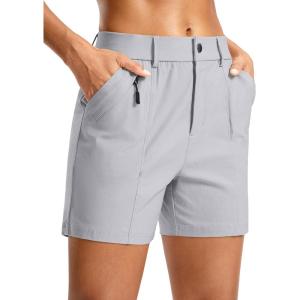 SANTINY Women’s 5″ Hiking Golf Shorts Quick Dry Stretch Casual Work Shorts with Pockets for Women Walking Travel Summer(Light Grey)