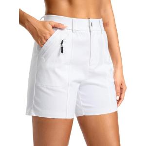SANTINY Women’s 5″ Hiking Golf Shorts Quick Dry Stretch Casual Work Shorts with Pockets for Women Walking Travel Summer(White)