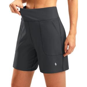 SANTINY Women’s 6” Athletic Long Shorts with 4 Pockets High Waisted Bermuda Shorts for Women Walking Running Casual(Dark Grey)