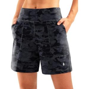 SANTINY Women’s 6” Athletic Long Shorts with 4 Pockets High Waisted Bermuda Shorts for Women Walking Running Casual(Grey Camo)